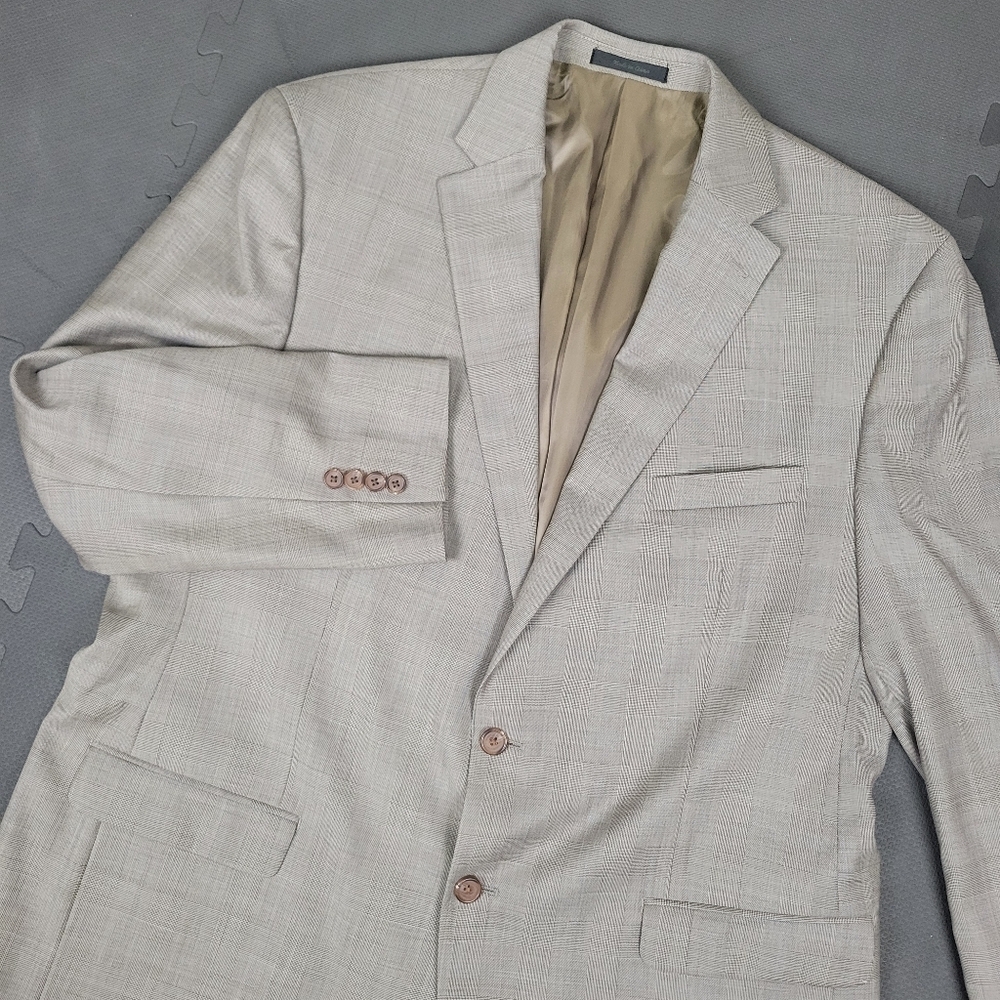 Lauren Ralph Lauren Beige Windowpane Jacket Blazer Mens 48L 100% Wool